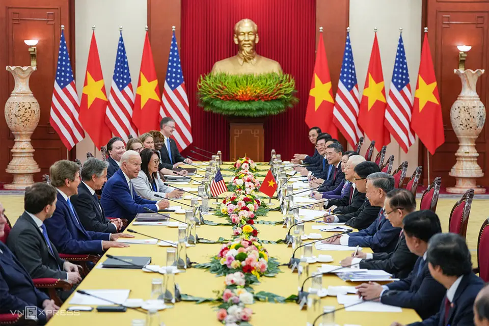 Tổng Bí thư Nguyễn Phú Trọng hội đàm với Tổng thống Mỹ Joe Biden tại Văn phòng Trung ương Đảng chiều 10/9.